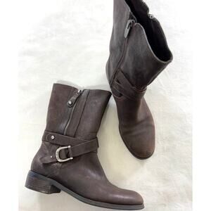 Marc Fisher Brown Leather Zip Heeled Boot Bootie Spring Fall Concert Festival